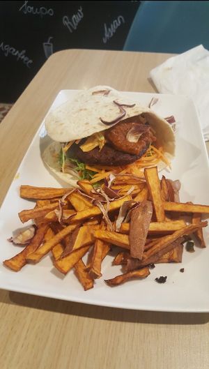 Veggie burger and sweet potato fries at Nishta in Dubrovnik