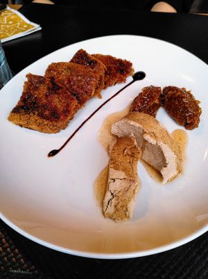 Faux gras with pain d'épices and fig chutney at Délices Veggies in Metz