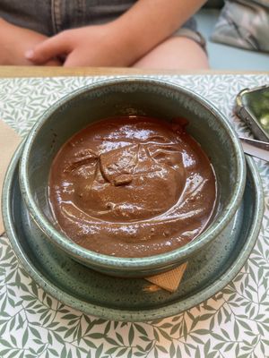 Chocolate mousse. We didn’t have the optional coconut toppingg  at Délices Veggies in Metz