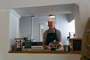 The friendly owner of Délices Veggies! at Délices Veggies in Metz