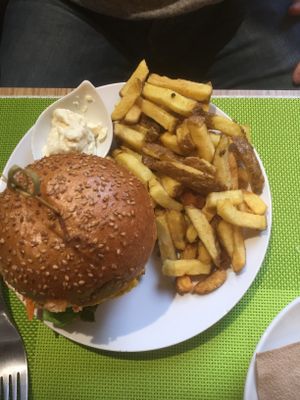 Burger & Fries w/ vegan mayo  at Délices Veggies in Metz