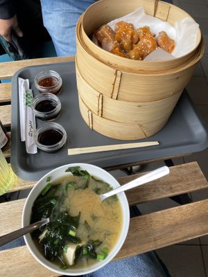 Miso soup and dumplings   at Para Bar in Poznan