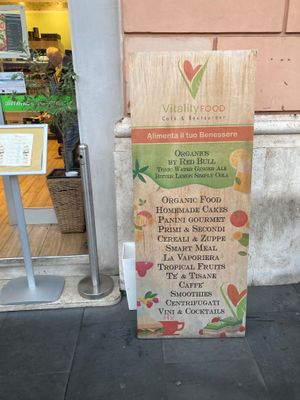 Sign in front at Vitality Food in Rome