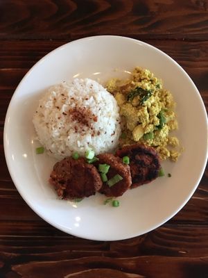 Longsilog- ";pork sausages with tofu scrambl at Nick's Kitchen in Daly City