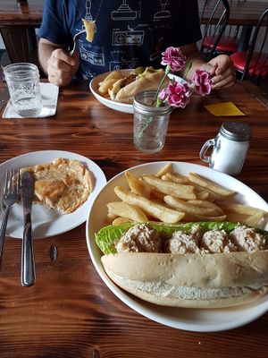 Tuna salad sandwich and the fried "egg" at Nick's Kitchen in Daly City