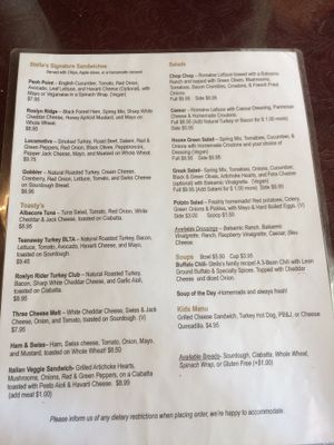 menu - the spinach wrap is vegan and any sandwich can be customized at Stella's in Cle Elum