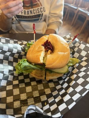 Vegan bagel  at Rocky Mountain Bagel in Canmore