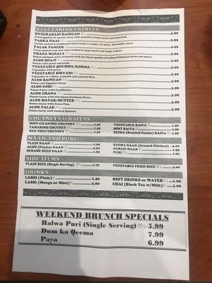 Menu  at Masala Indo-Pak Cuisine in Loma Linda
