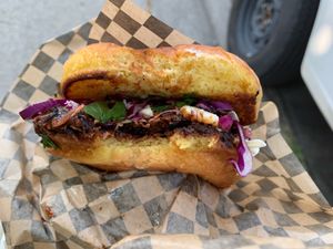 BBQ jackfruit sandwich. at Jackfruit Cafe in West Los Angeles