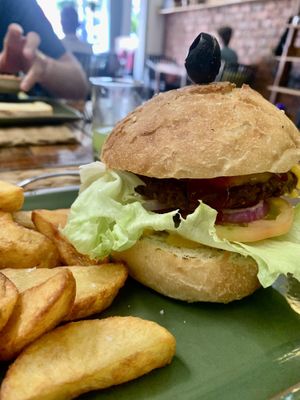 Vegan beyond meat burger   at New Leaf Eatery in Siem Reap