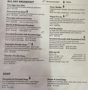 Menu 1 of 9 - All day breakfasts and soup  at New Leaf Eatery in Siem Reap
