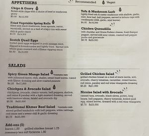 Menu 2 of 9 - Appetisers and salads  at New Leaf Eatery in Siem Reap