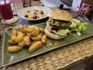 Beyond Healthy burger ($6.75) with chips ($1.25)  at New Leaf Eatery in Siem Reap