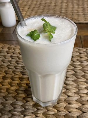 Coconut smoothie made with soy milk, $3  at New Leaf Eatery in Siem Reap