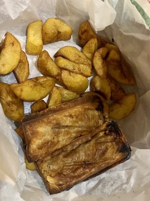 Sausage rolls and chips   at New Leaf Eatery in Siem Reap