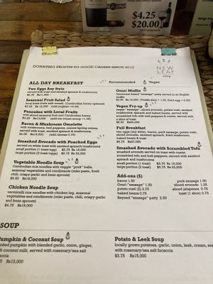 1 page of around 4 for the menu  at New Leaf Eatery in Siem Reap