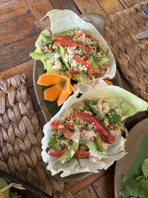 Tofu and mushroom larb  at New Leaf Eatery in Siem Reap