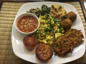 Vegan fry up all day breakfast at New Leaf Eatery in Siem Reap