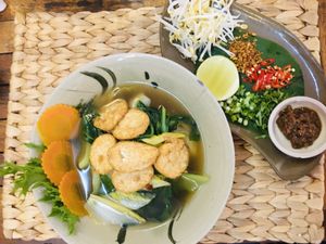 Veggie noodle soup  at New Leaf Eatery in Siem Reap