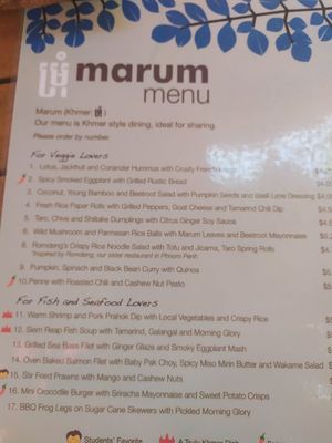 Veggie options (sorry for bad quality) at Marum in Siem Reap