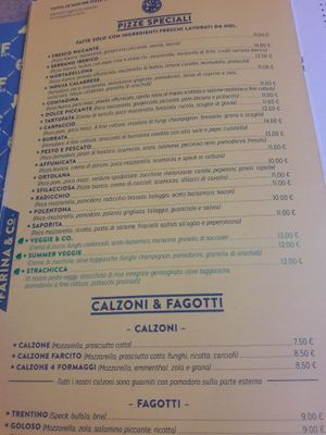 A part of the menu at Farina & Co in Bergamo