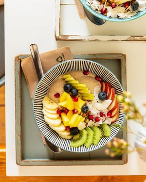 Hausgemachter, veganer Cashew-Joghurt mit Obst  at Brocca Cafe in Berlin