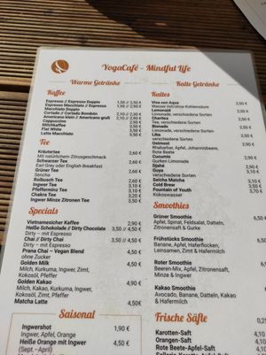 Speisekarte at Brocca Cafe in Berlin