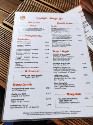 Speisekarte at Brocca Cafe in Berlin