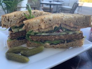Maple Tempeh Bacon Plant Based Burger was tasty too at Press Market in Collingwood