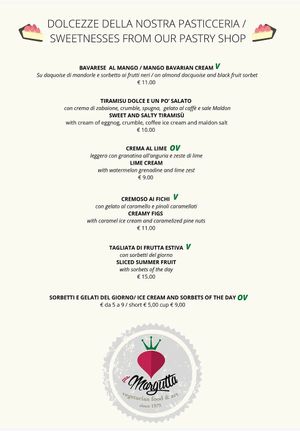 Fall 2021 Menu. V = Vegan, OV = Can be Made Vegan at Il Margutta in Rome