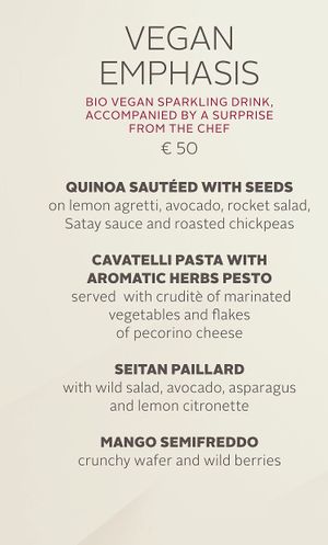 Menu "vegan emphasis" at Il Margutta in Rome