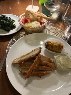Fried „chicken“ with chicory on the side   at Il Margutta in Rome