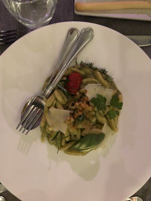 Pesto tagliatelle pasta! Yum at Il Margutta in Rome