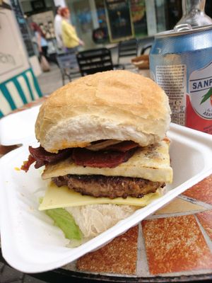 Bacun, egg and cheese burger! ? Absolutely delicious! at Veg'n Out in Broadstairs