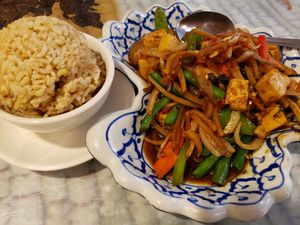 Sauteed Basil Curry, made with tofu, gluten-free and just the right amount of heat. at Thai Cuisine in Boise