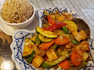 Carmelized Ginger made with tofu and completely gluten-free, just the right amount of heat. at Thai Cuisine in Boise