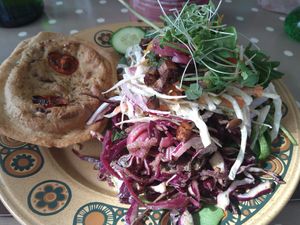 Tofu and onion quiche with super salad 😍 at Vegan Revelation in Belper