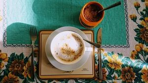 Frothy hazelnut milk cappuccino at Vegan Revelation. Choice of 4 plant milks available! at Vegan Revelation in Belper