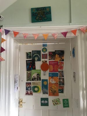 Outside of the door to the restaurant. at Vegan Revelation in Belper