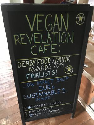 Sign outside of restaurant. at Vegan Revelation in Belper