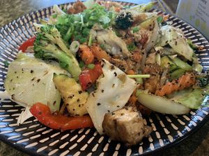 Garlic and pepper stir fry with tofu and veg. Tasty    at Imm Thai Cafe in Cairns