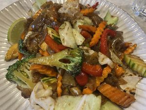 Beautifully cooked and crisp vegetables, lovely flavour, but far too oily for my liking   at Imm Thai Cafe in Cairns