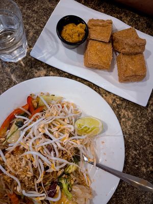 Deep Fried tofu with yummy sauce and pad thai!  at Imm Thai Cafe in Cairns