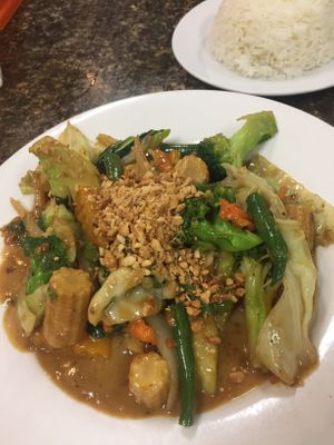 Satay veggie stir fry (asked for no fish sauce, shrimp paste, etc) at Imm Thai Cafe in Cairns