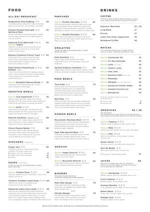 Food and Drinks menu at Matcha Cafe in Tibubeneng