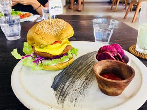The ultimate vegan burger! at Matcha Cafe in Tibubeneng