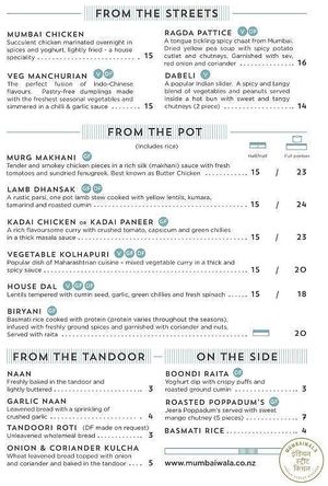Take-Out Menu at Mumbaiwala Indian Street Kitchen in Christchurch
