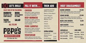 Pepe's Menu at Pepe's Mexican Grill in Christchurch