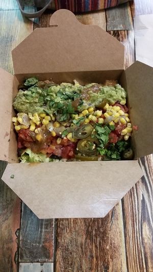 Vegan Burrito Bowl (Boxed for take-out)....Big & delicious! at Pepe's Mexican Grill in Christchurch