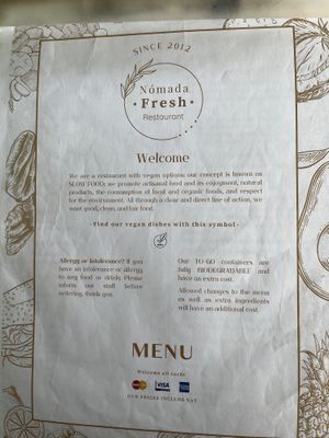 Menu at Nomada Organics & Gourmet in La Paz
